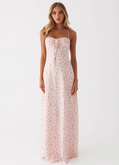 Aveline Bustier Maxi Dress - Pink Ditsy Floral