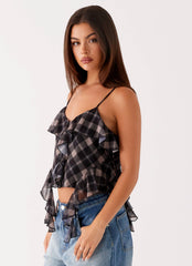 Jessie Cami Top - Taupe Check