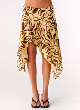 Kia Low Rise Asymmetrical Midi Skirt - Laguna Print