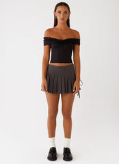 Lost In You Mini Skirt - Grey Pinstripe