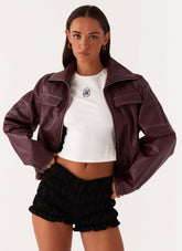 Meant To Be PU Boxy Jacket - Wine
