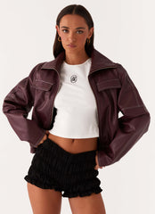 Meant To Be PU Boxy Jacket - Wine