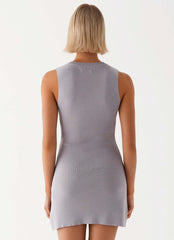 Not One Time Knit Mini Dress - Grey