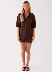 Nylah Oversized Crochet Shirt - Chocolate