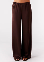 Palm Cove Satin Pants - Chocolate