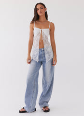 Pick Of The Bunch Lace Tie Top - White