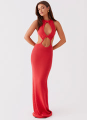 Caicos Crochet Maxi Dress - Red