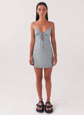 Flora Linen Mini Dress - Coastal Stripe