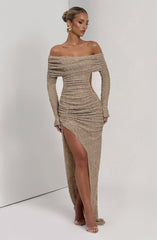 Adelphia Midi Dress - Beige Dress Babyboo Fashion Premium Exclusive Design