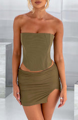 Alina Mini Skirt - Khaki Skirt XS Babyboo Fashion Premium Exclusive Design