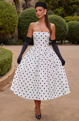 Edith Midi Dress - Black Polka Dot Print Dress Babyboo Fashion Premium Exclusive Design