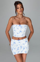 Esmeralda Mini Skirt - Blue Ditsy Print Skirt Babyboo Fashion Premium Exclusive Design
