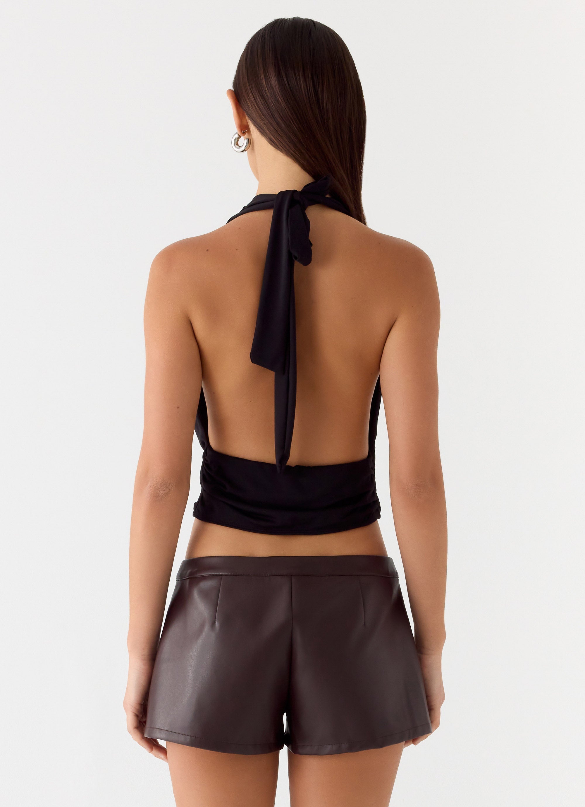 Coastline Faux Leather Micro Mini Shorts - Chocolate