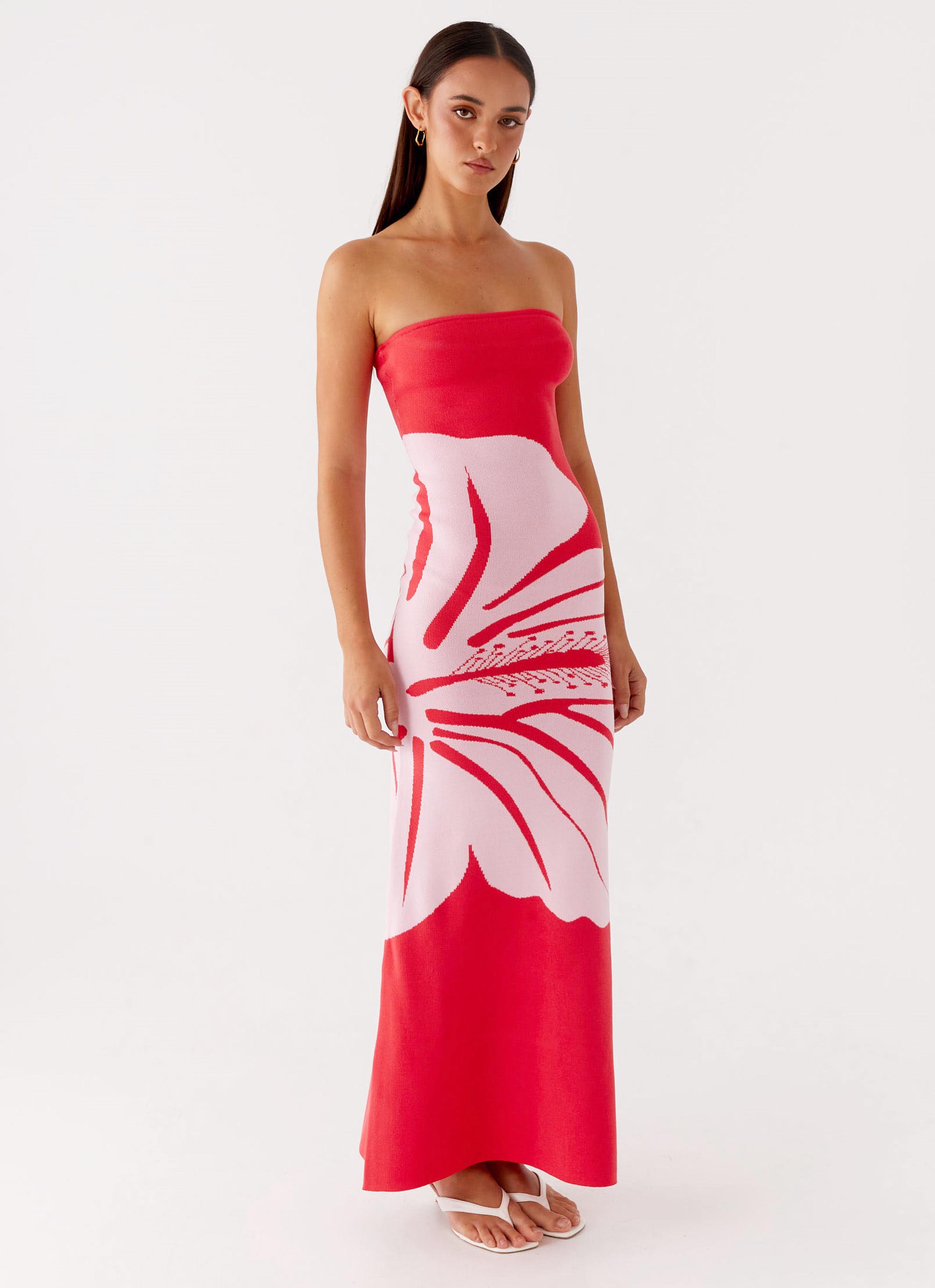 Jala Strapless Knit Maxi Dress - Red Floral