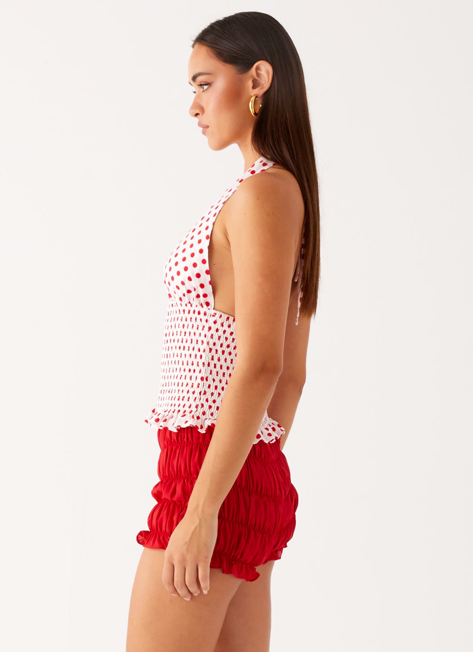 Kamren Halter Top - White Red Polka Dot