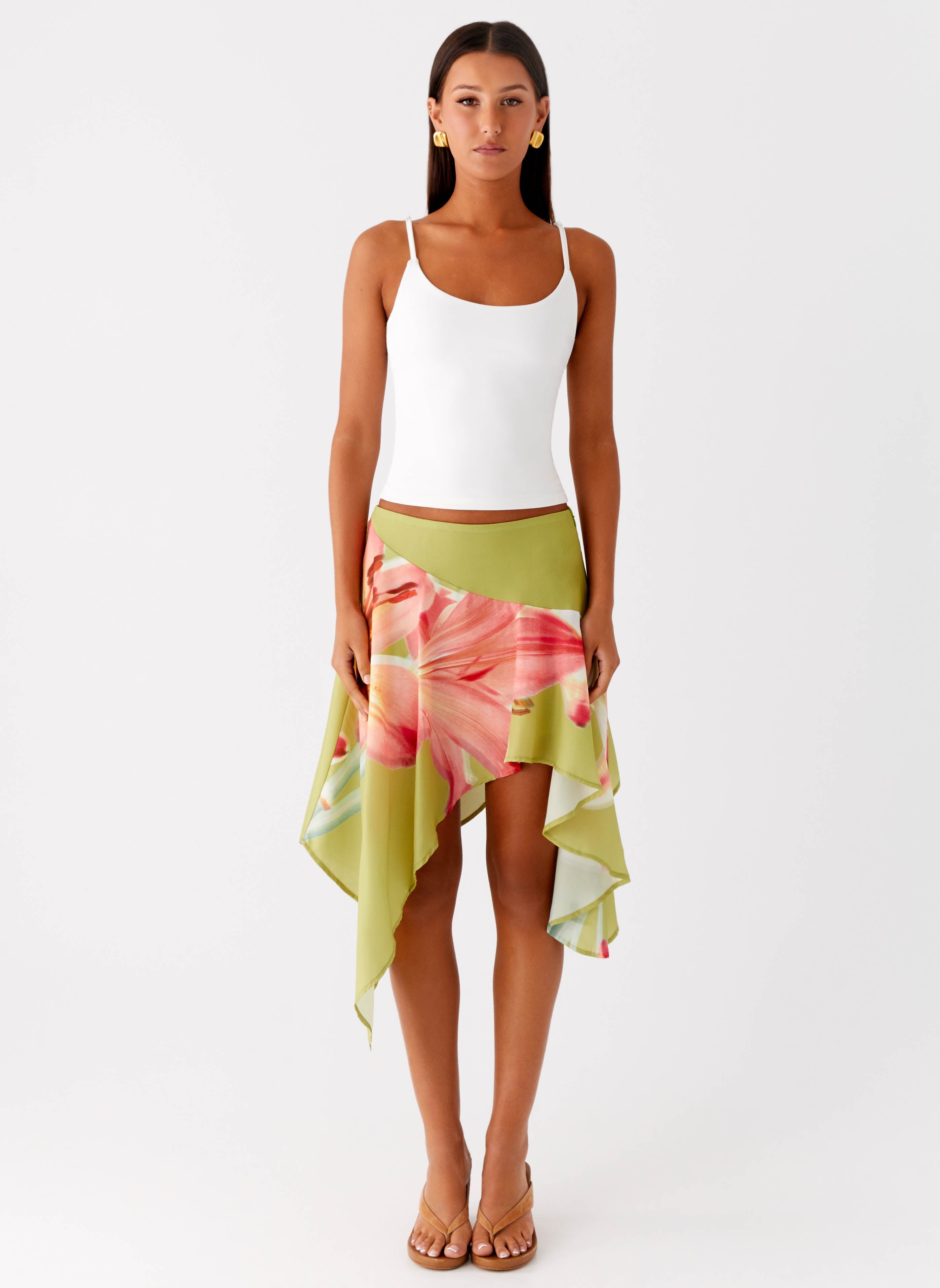 Kia Low Rise Asymmetrical Midi Skirt - Jungle Floral