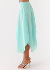 Kia Low Rise Asymmetrical Midi Skirt - Aqua