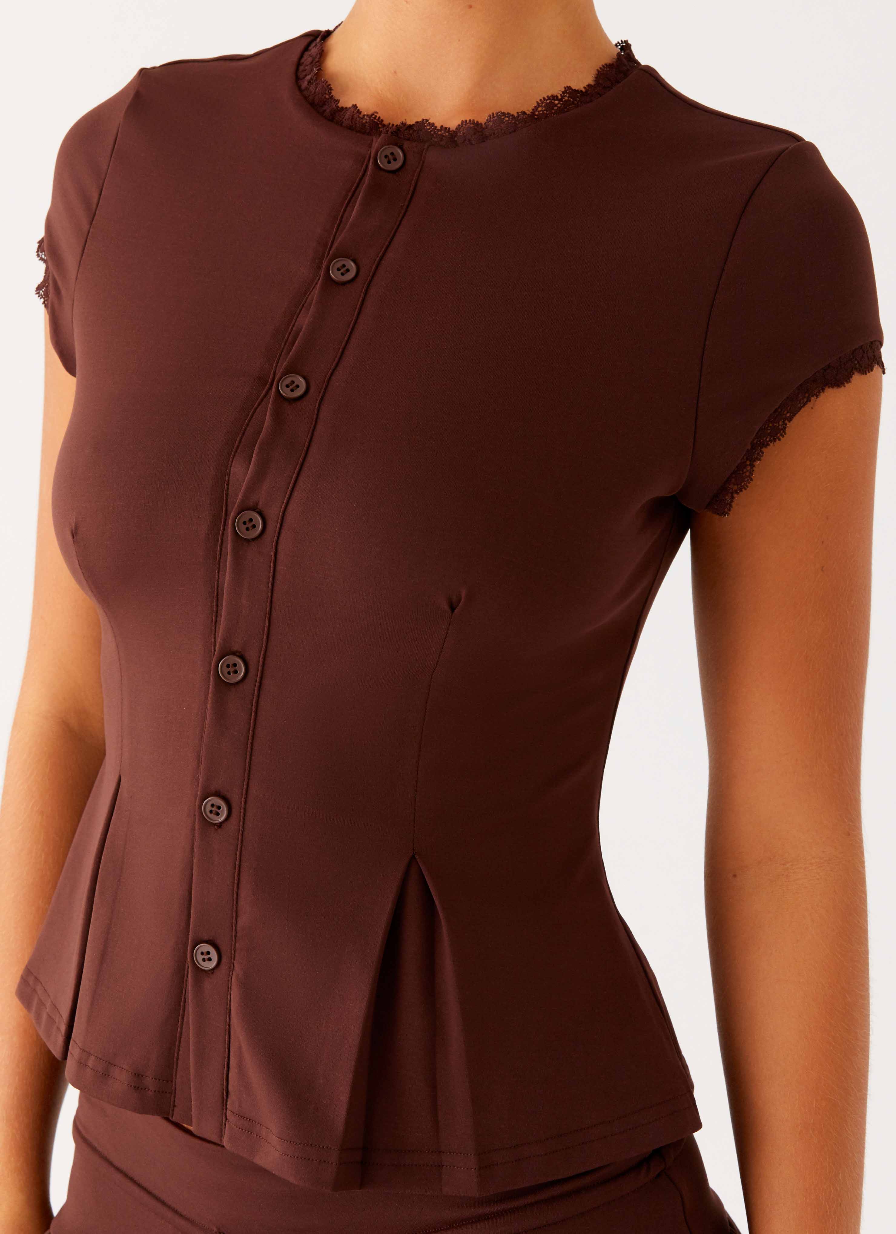 Landon Button Up Top - Chocolate