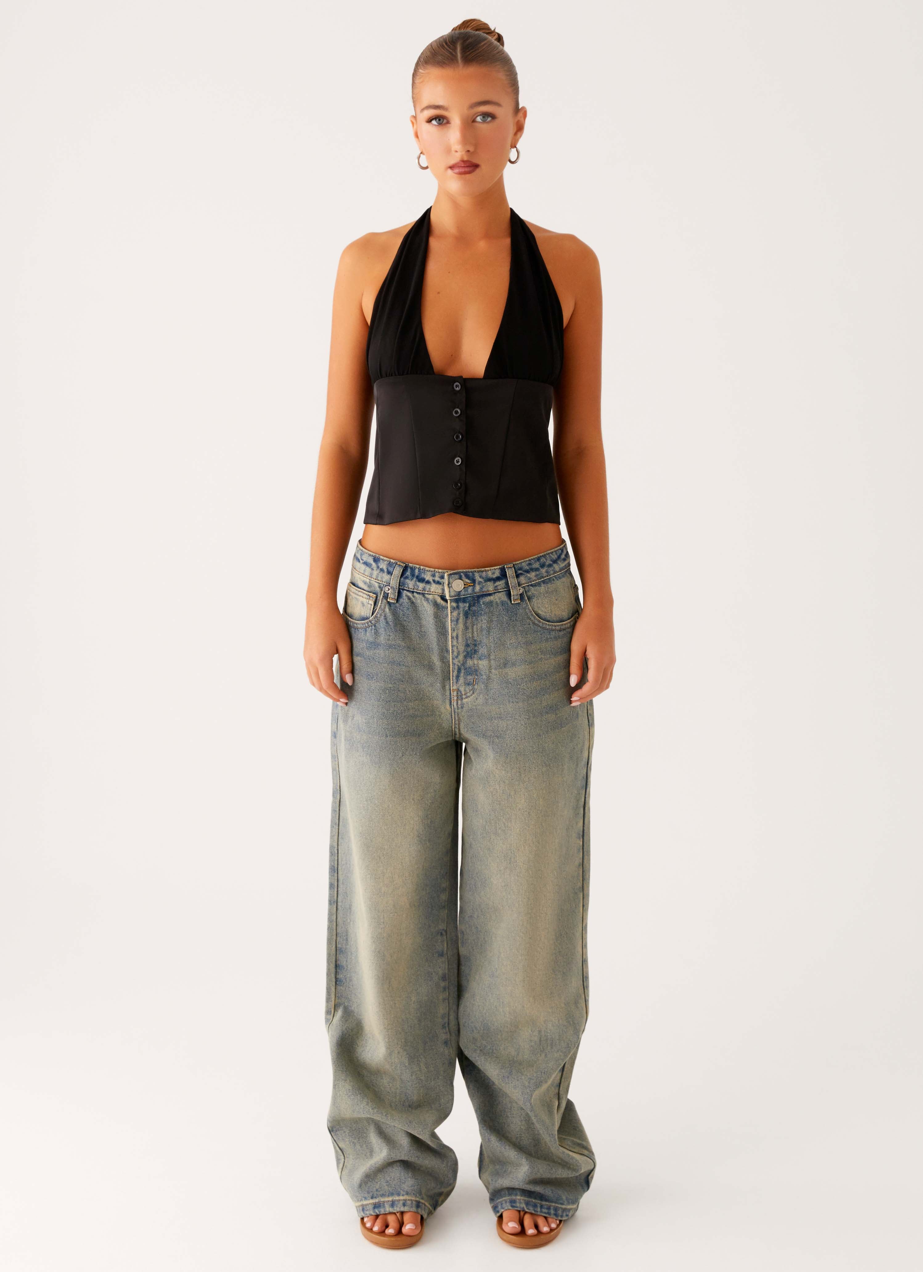 Lets Pretend Halterneck Top - Black