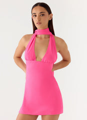 Melisande Scarf Neck Mini Dress - Fuchsia