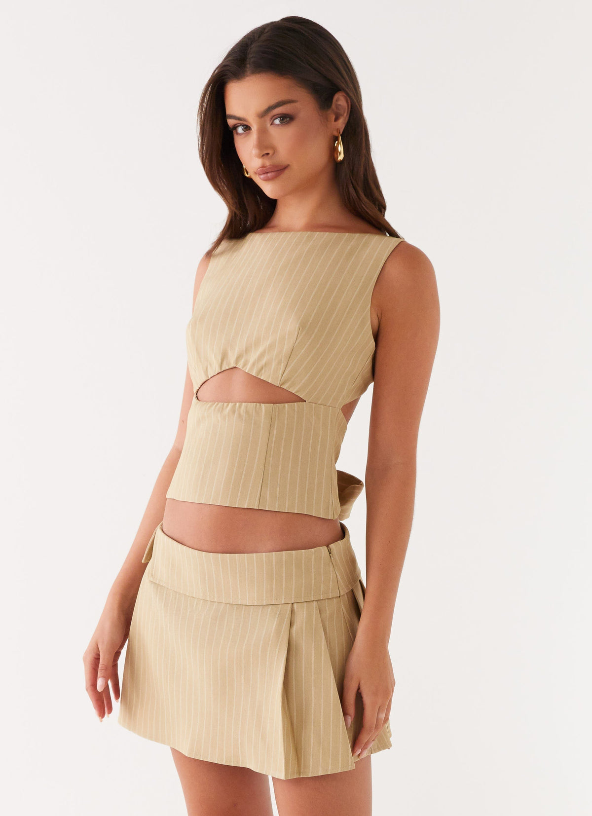 Miki Mini Skirt - Beige Stripe