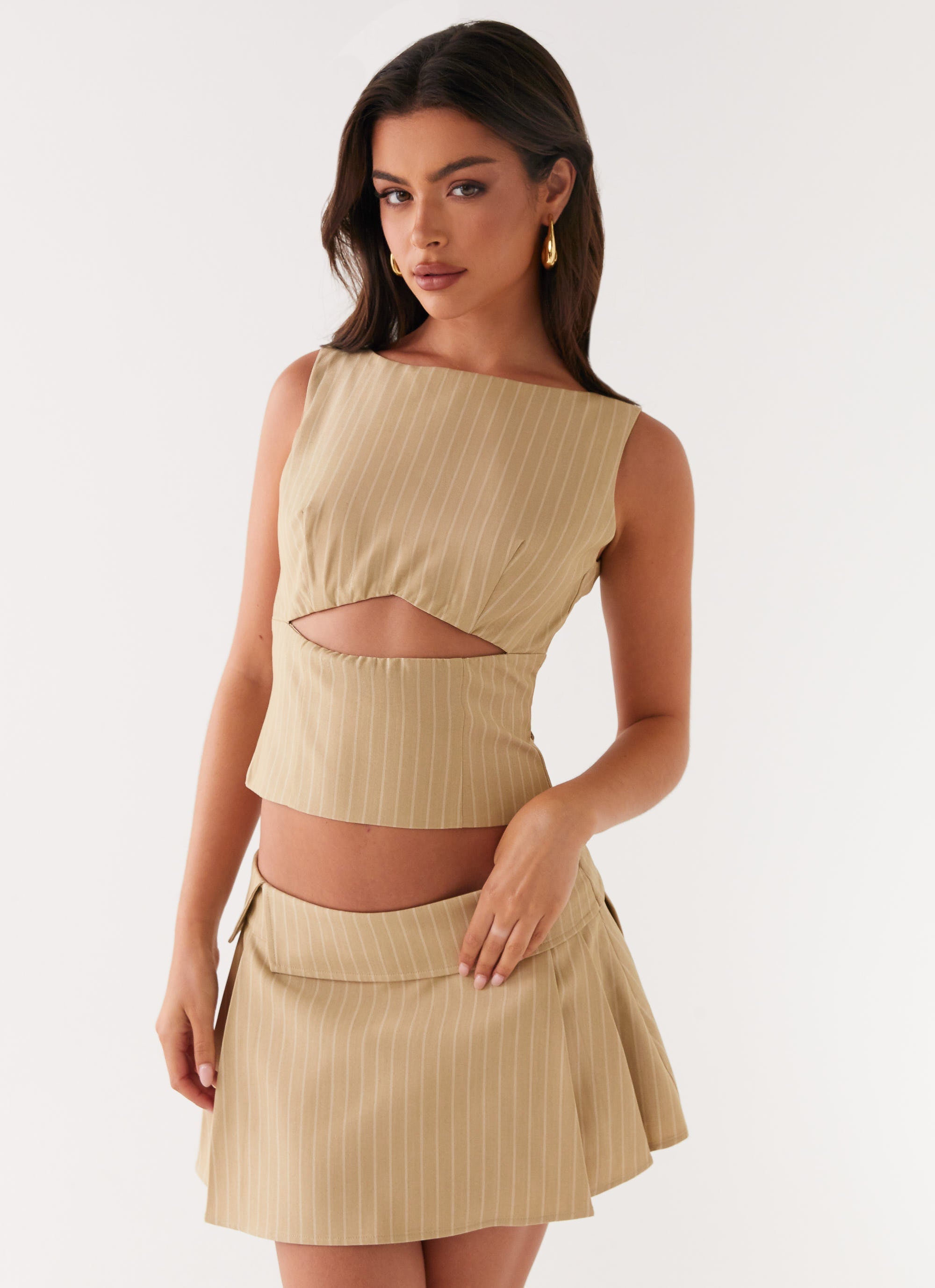 Miki Mini Skirt - Beige Stripe