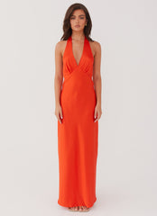 Heavy Hearted Satin Maxi Dress - Sunset