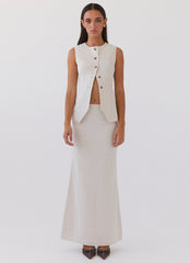 Born For Bordeaux Linen Midi Skirt - Oatmeal