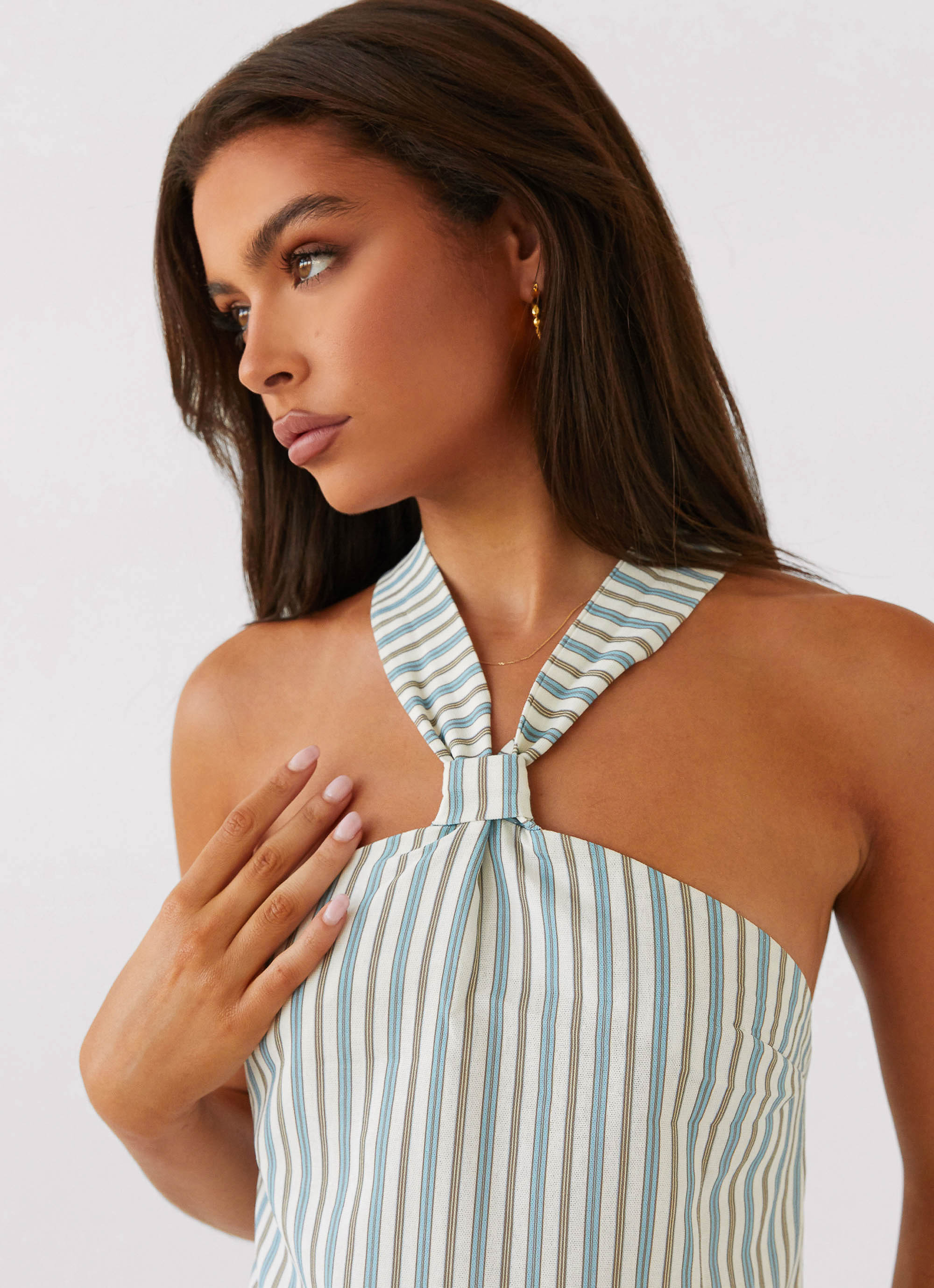 Keira Linen Micro Mini Dress - Blue Choc Stripe