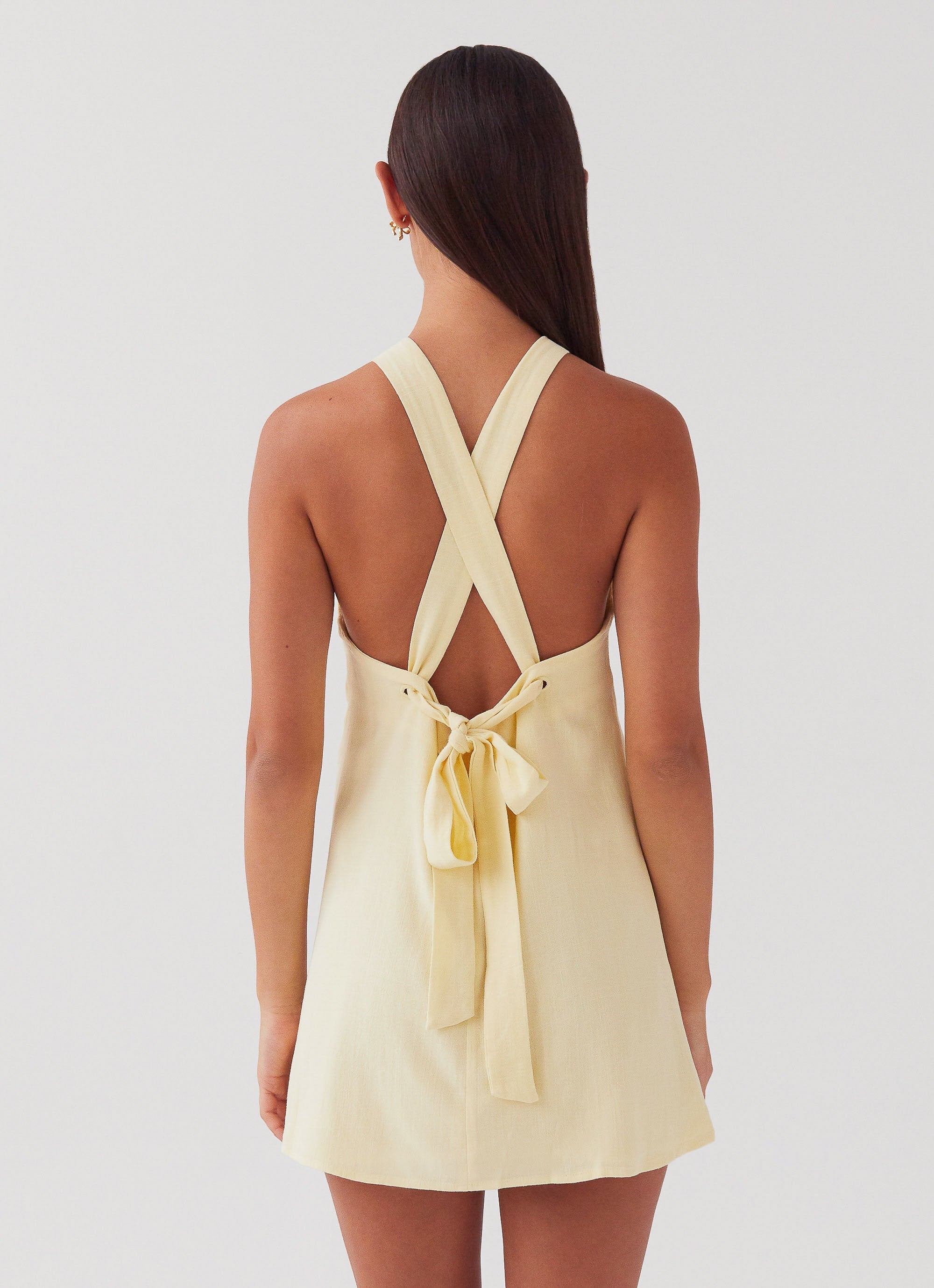 Keira Linen Micro Mini Dress - Lemon