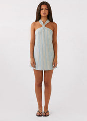 Keira Linen Micro Mini Dress - Blue Choc Stripe