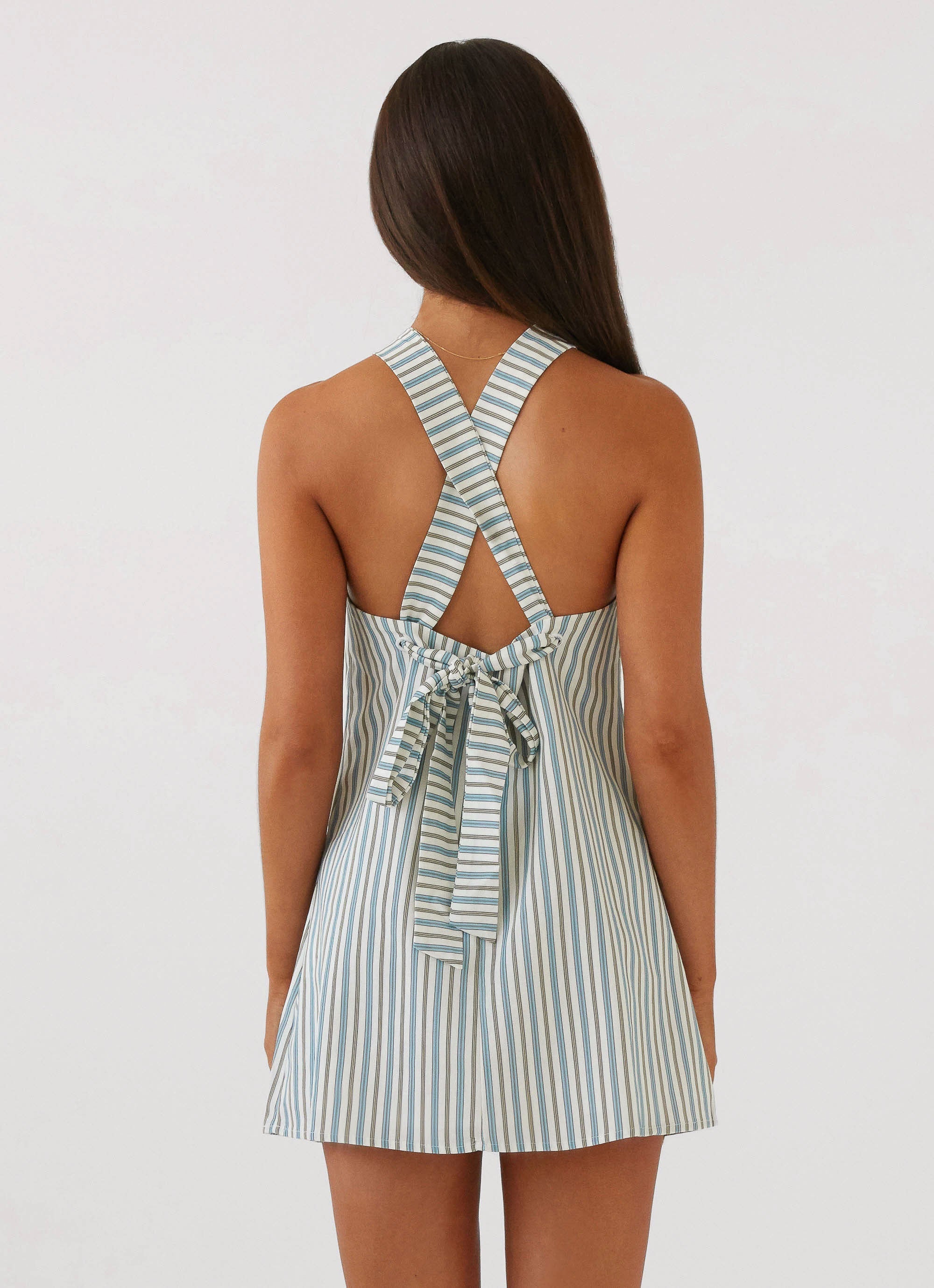 Keira Linen Micro Mini Dress - Blue Choc Stripe
