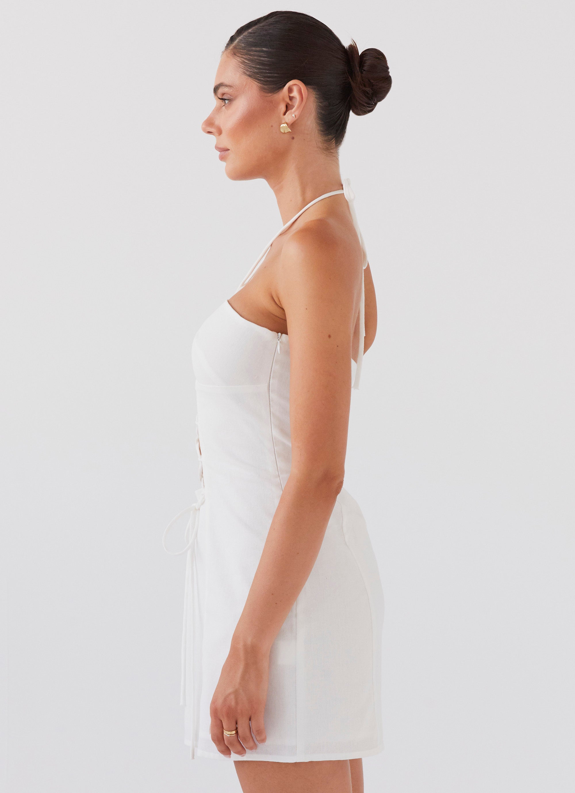 Island Echoes Linen Mini Dress - White