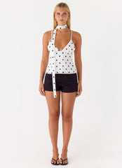 Quiero Backless Top - White Polka Dot