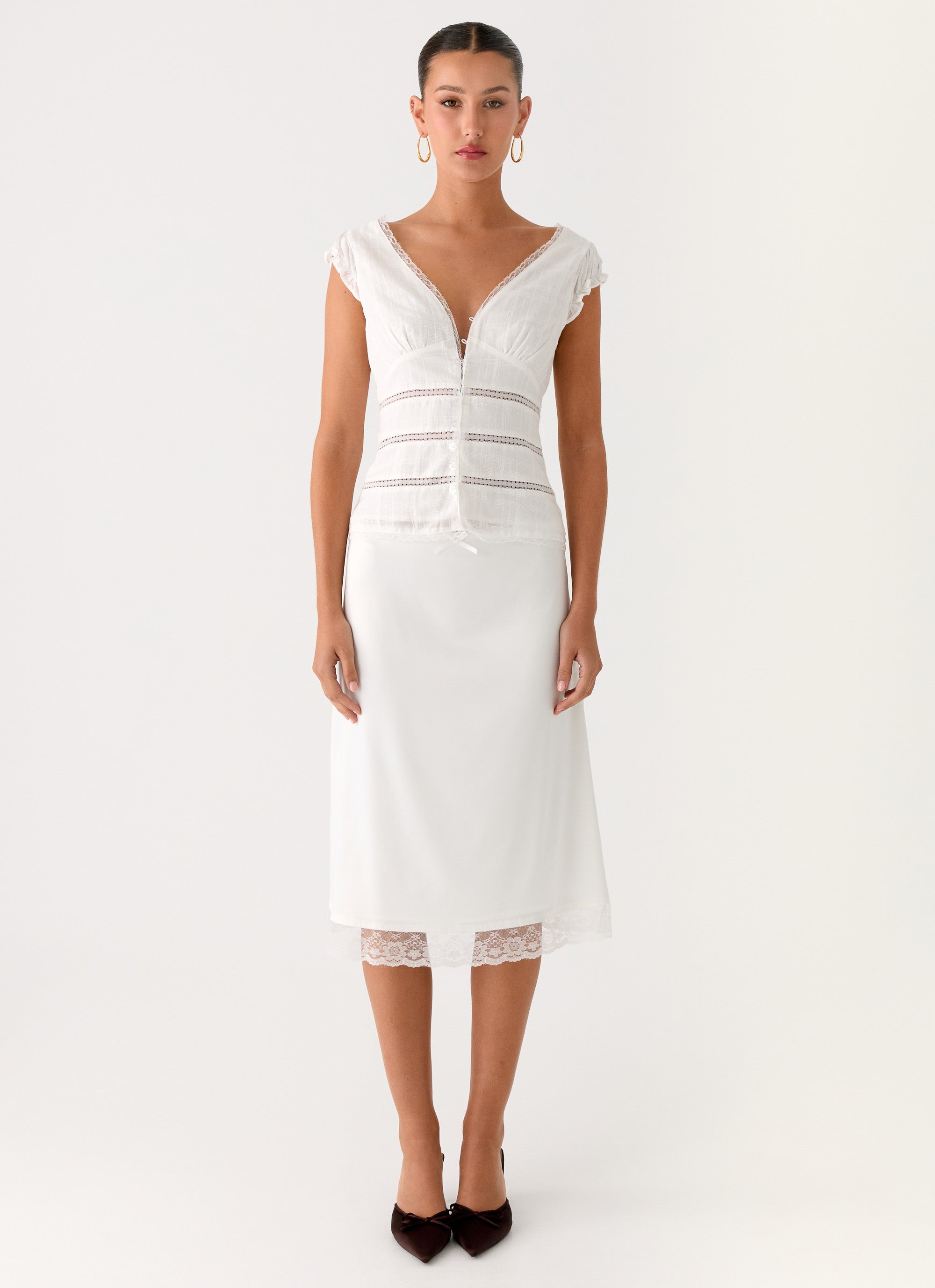 Ruann Lace Trim Top - White