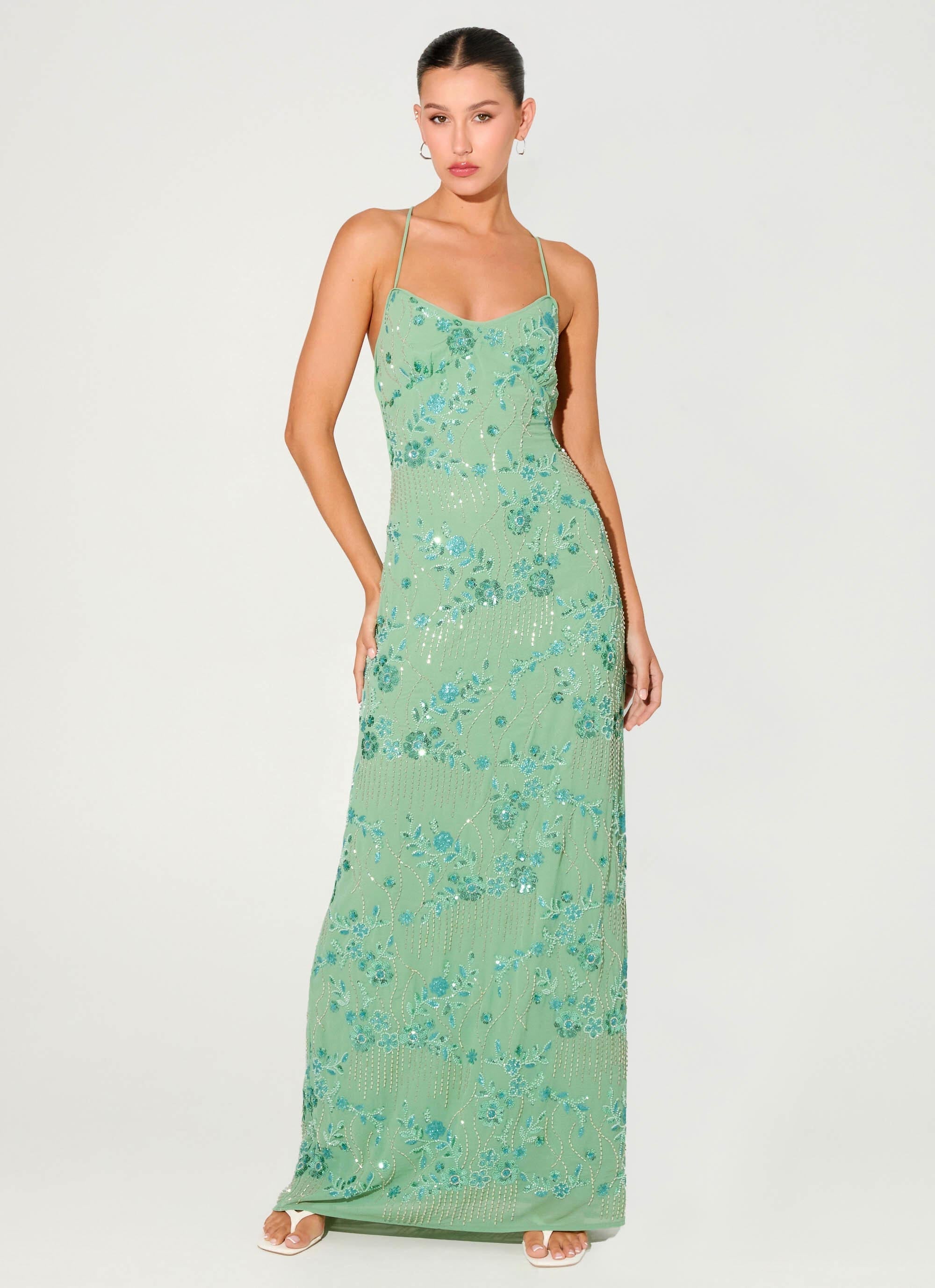 Vietta Sequin Cami Maxi Dress - Mint