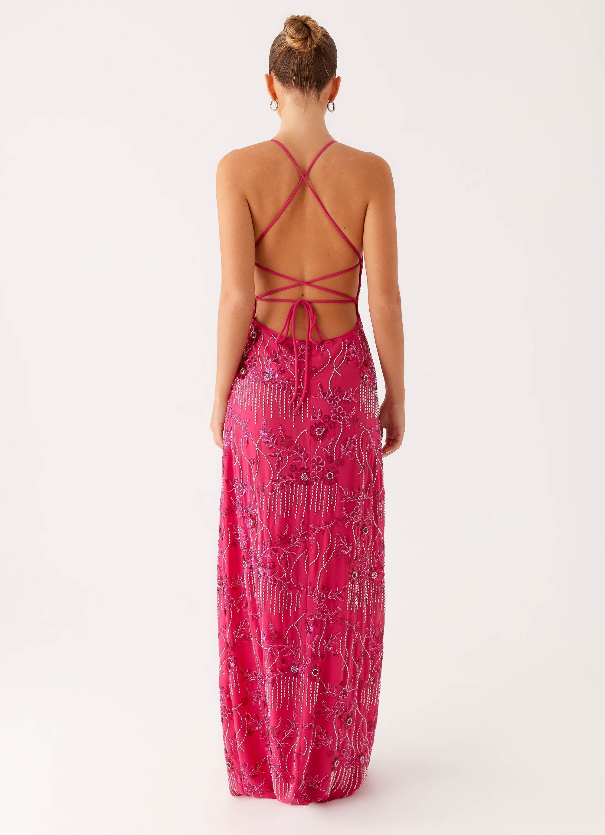 Vietta Sequin Cami Maxi Dress - Fuchsia