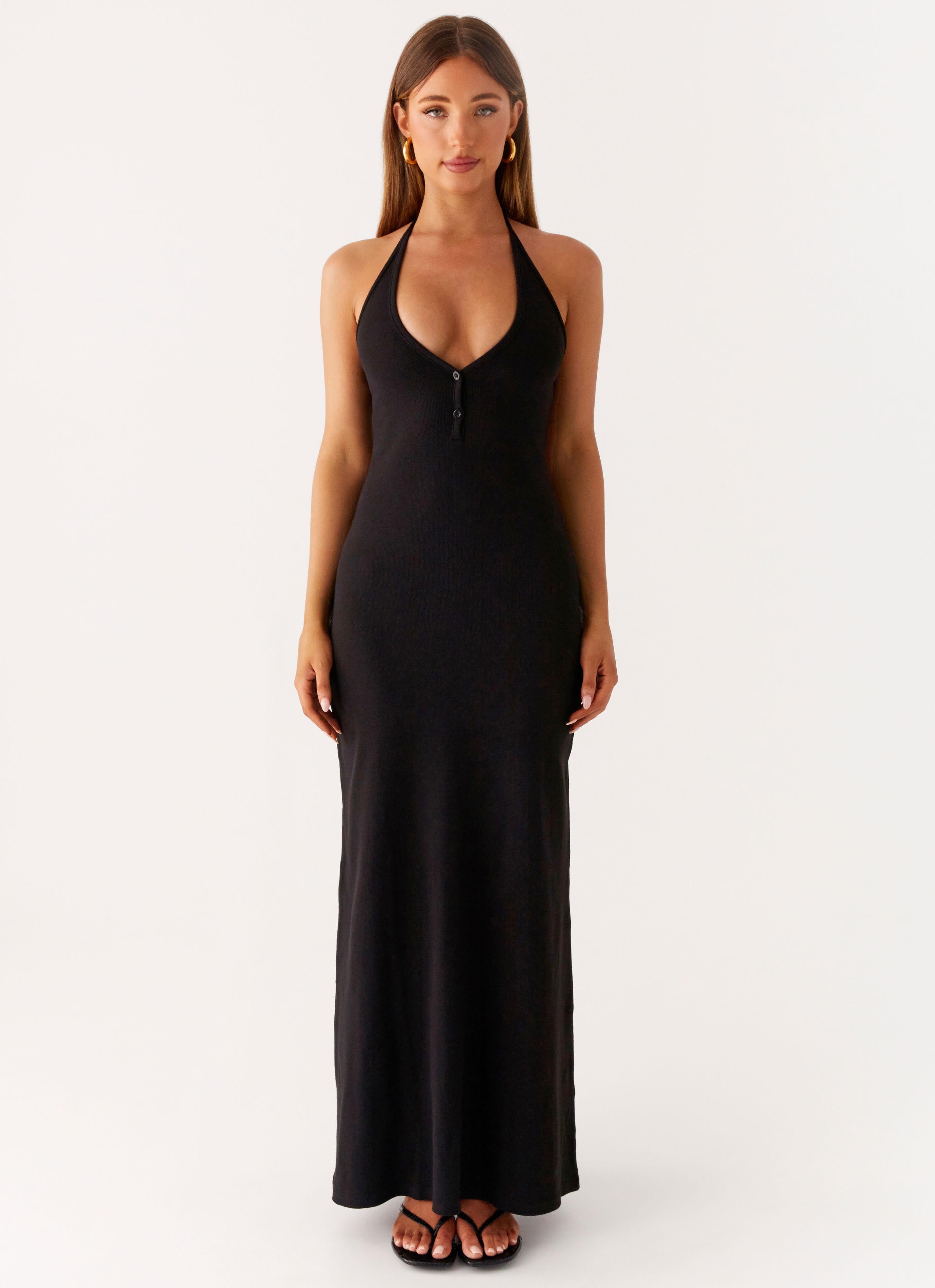 Yaselle Button Front Maxi Dress - Black