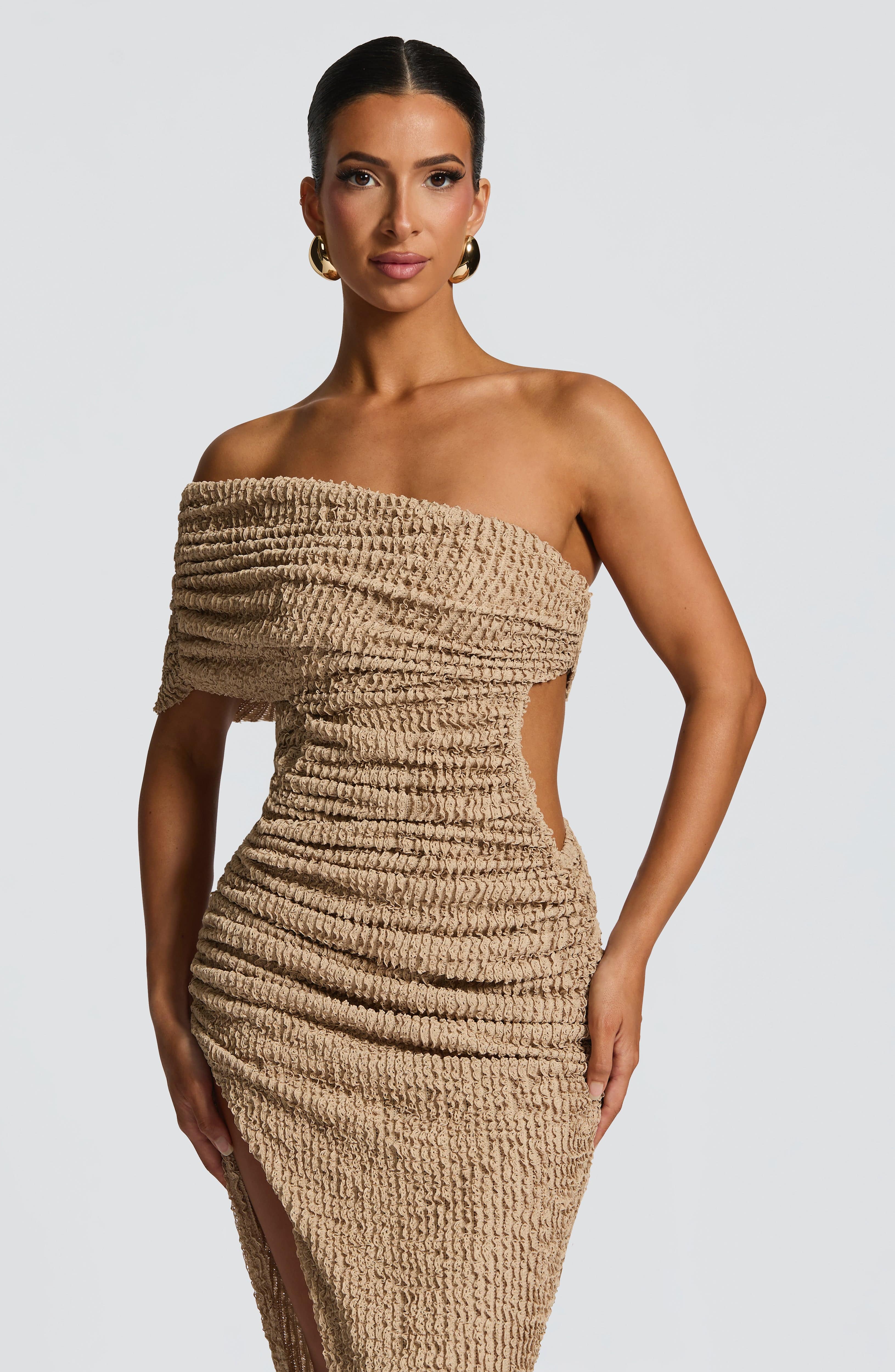 Laverna Midi Dress - Beige Dress Babyboo Fashion Premium Exclusive Design